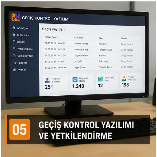 Geçiş kontrol yazılımı ve kullanıcı yetkilendirme sistemi